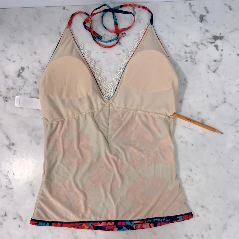 SEA ANGEL Swim Top Tankini Floral Cream Lace Detail Lightly Padded Size …
